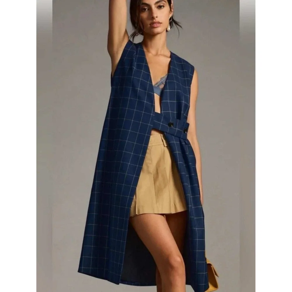 Anthropologie Preppy Old Money Quiet Luxury Longline Menswear Vest One size Blue